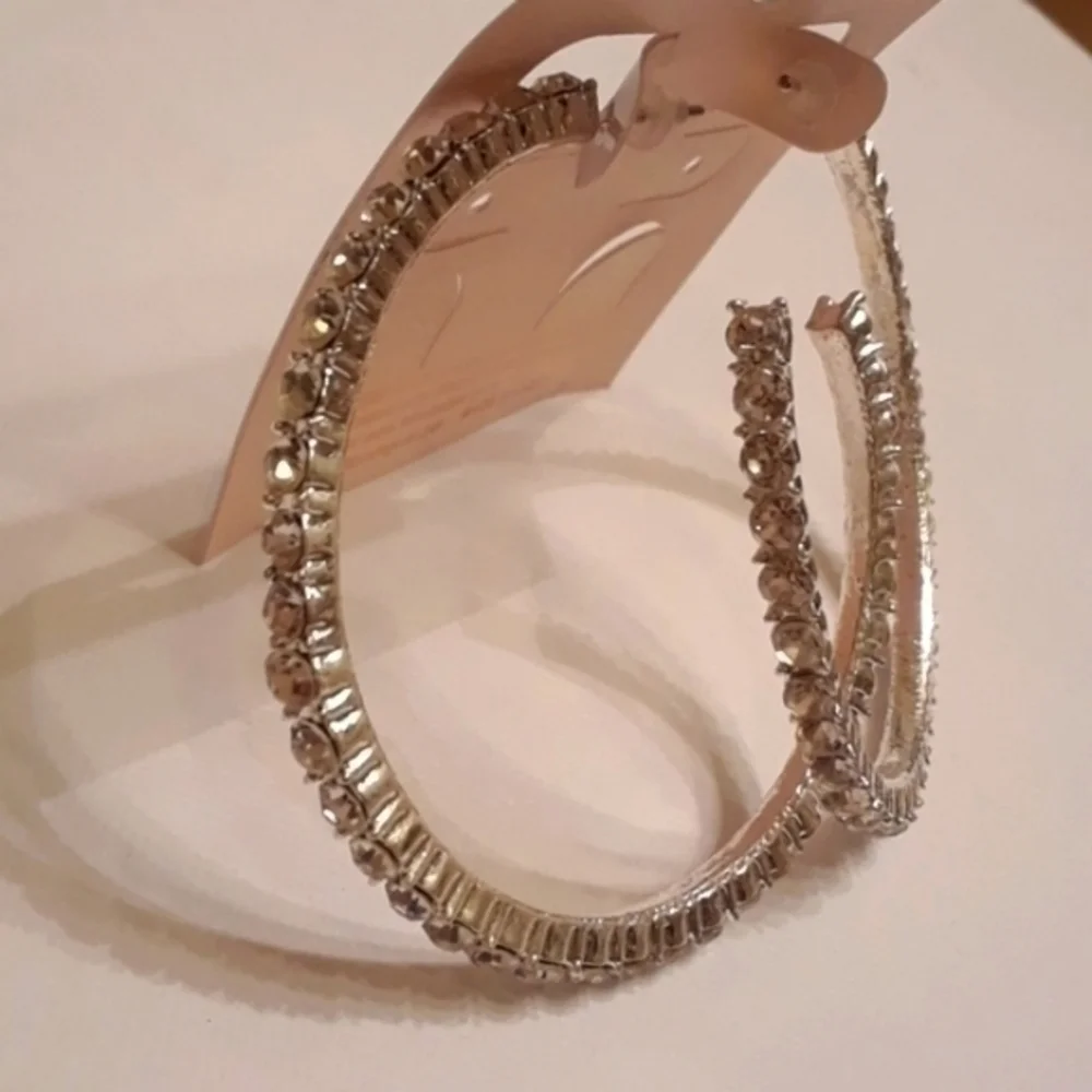 Blossom Silver Tone CZ Trimmed Hoop Earrings